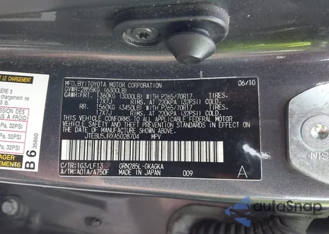 2010 Toyota 4Runner Sr5 V6 из США, поврежденный, VIN JTEBU5JRXA5028704